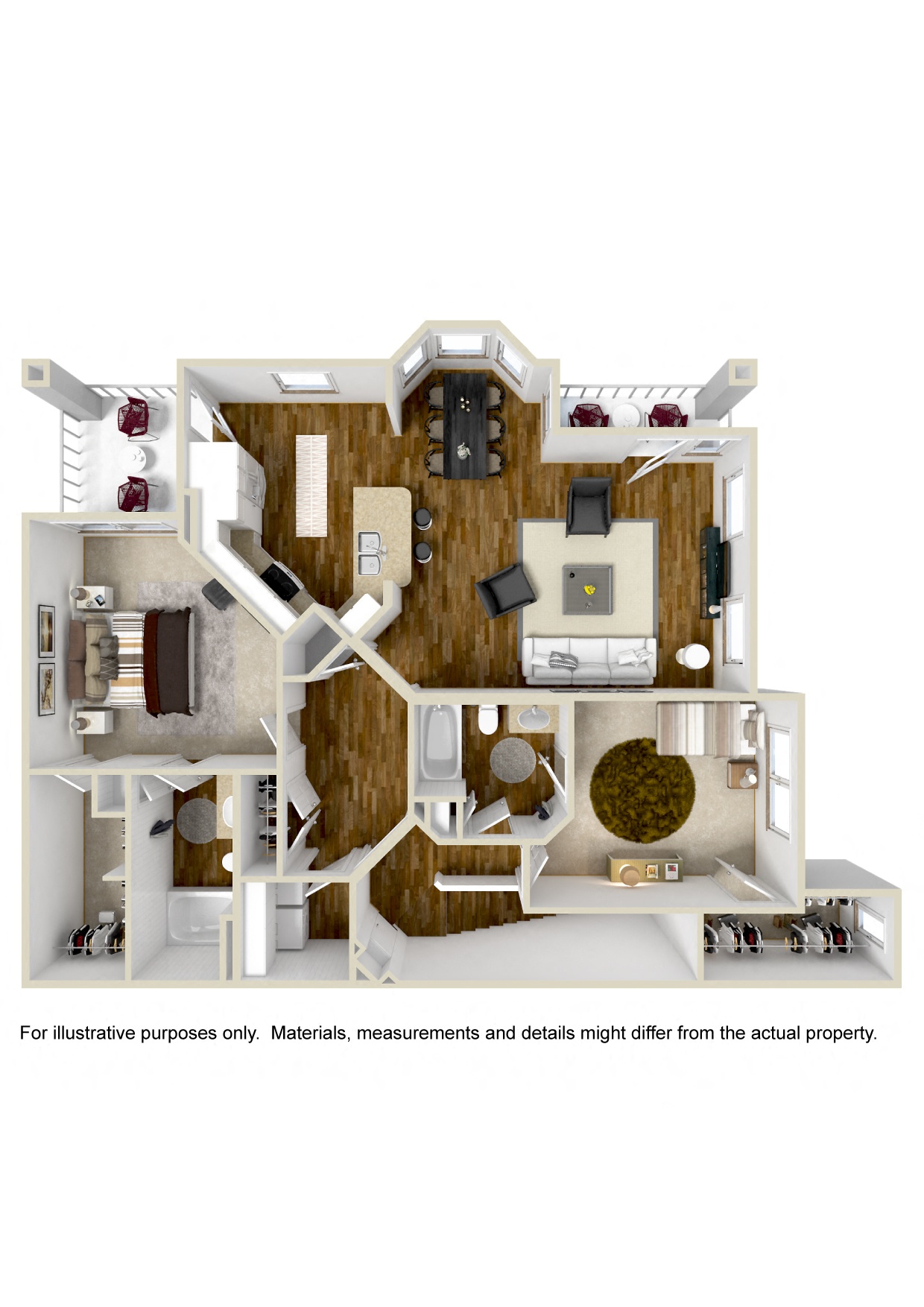 Floor plan for 2 beds, 2 baths, 1390 sqft